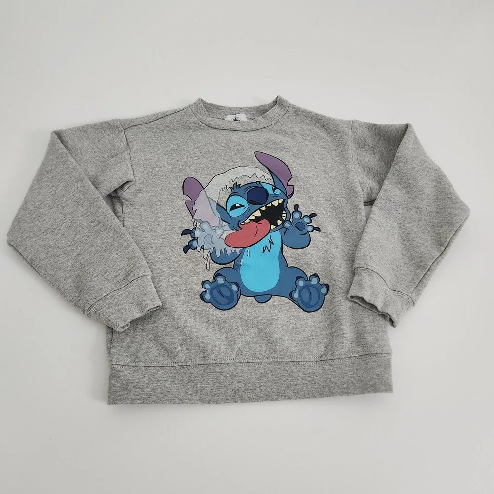 Disney Stitch Graphic Fleece Sweatshirt Heather Gray Kids Size‎ 5/6